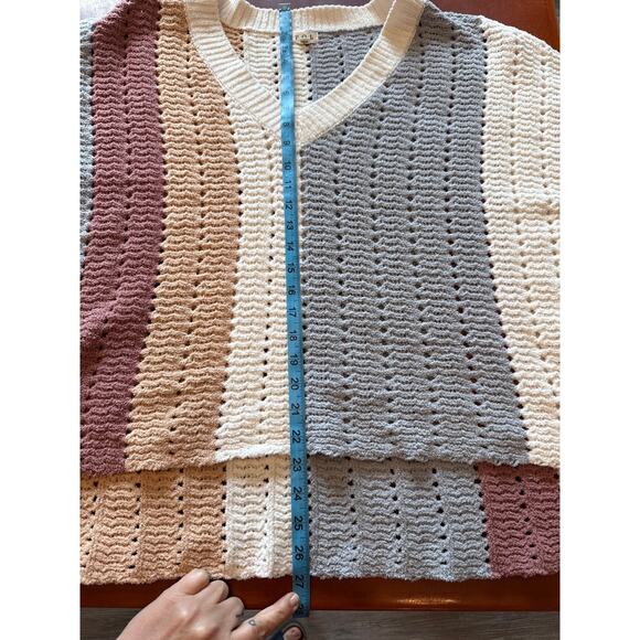 POL Oversized Open-Knit V-Neck Sweater Multi-Color Women’s Medium - Picture 5 of 8